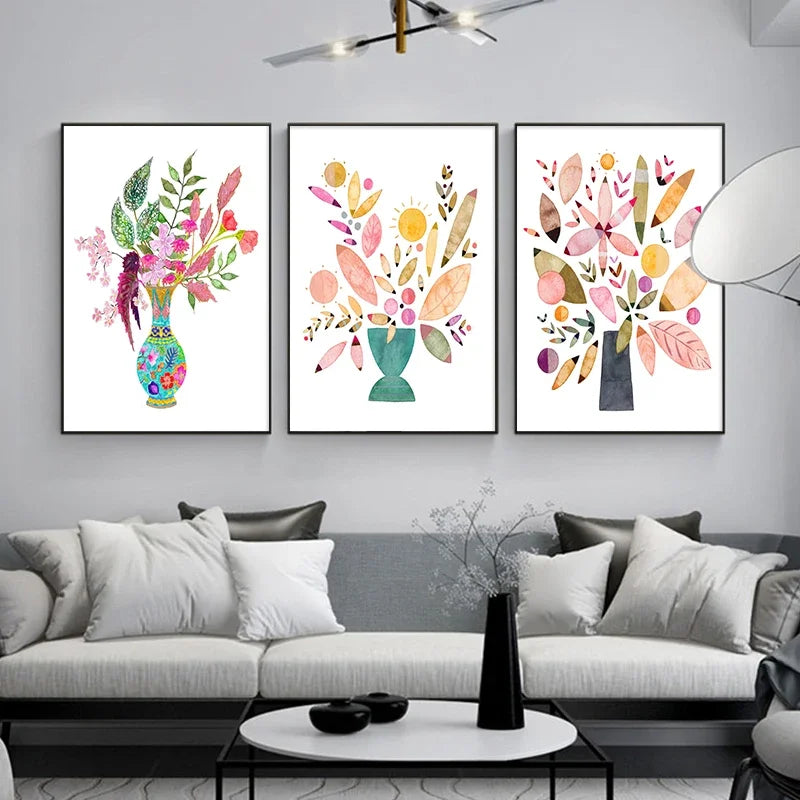 vase à fleurs aquarelle art mural pour décoration intérieure - vue 5 sur 7