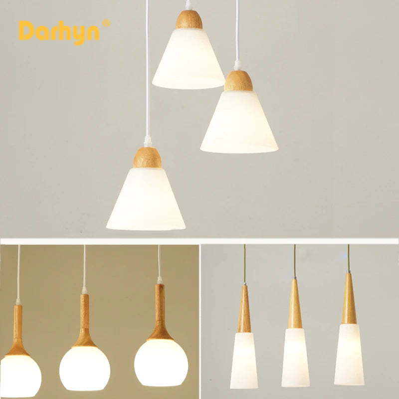 lampe suspendue nordique en bois et verre postmoderne en u - vue 2 sur 18