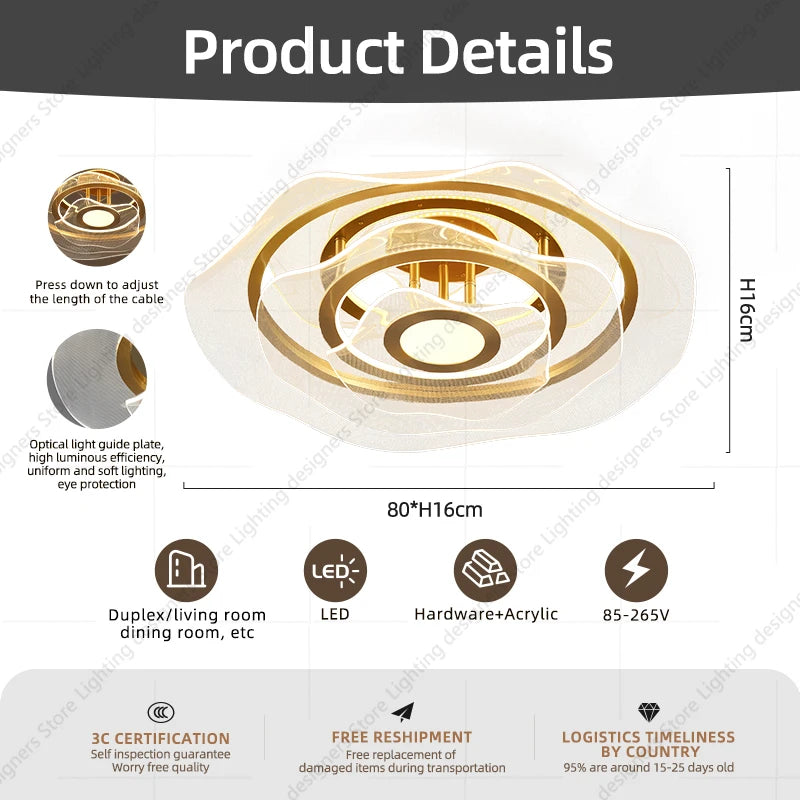 lustre doré à led au style luxueux pour intérieur élégant - vue 6 sur 12