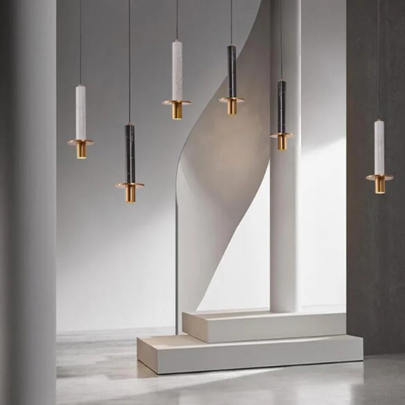Marbre LED lustre lampe moderne abat-jour en métal suspension pour chambre chevet salon maison intérieur décor plafonnier - vue 6 sur 11