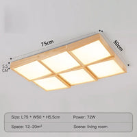 lustre en bois carré à led éclairage intelligent dimmable