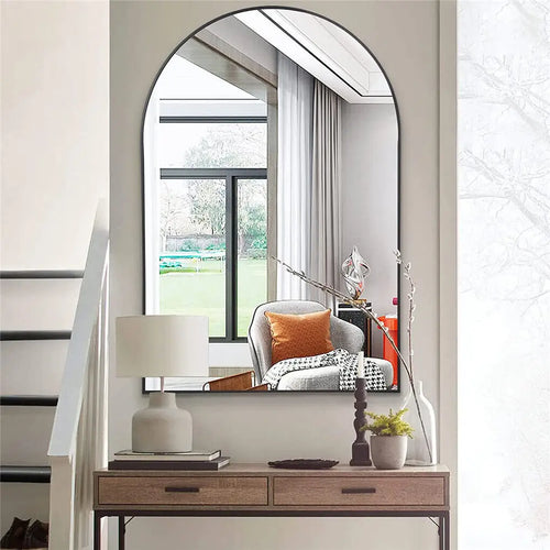 LUVODI Home Decorative Mirror with Black Arched Frame for Bathroom, Entryway, Living Room - vue 5 sur 7