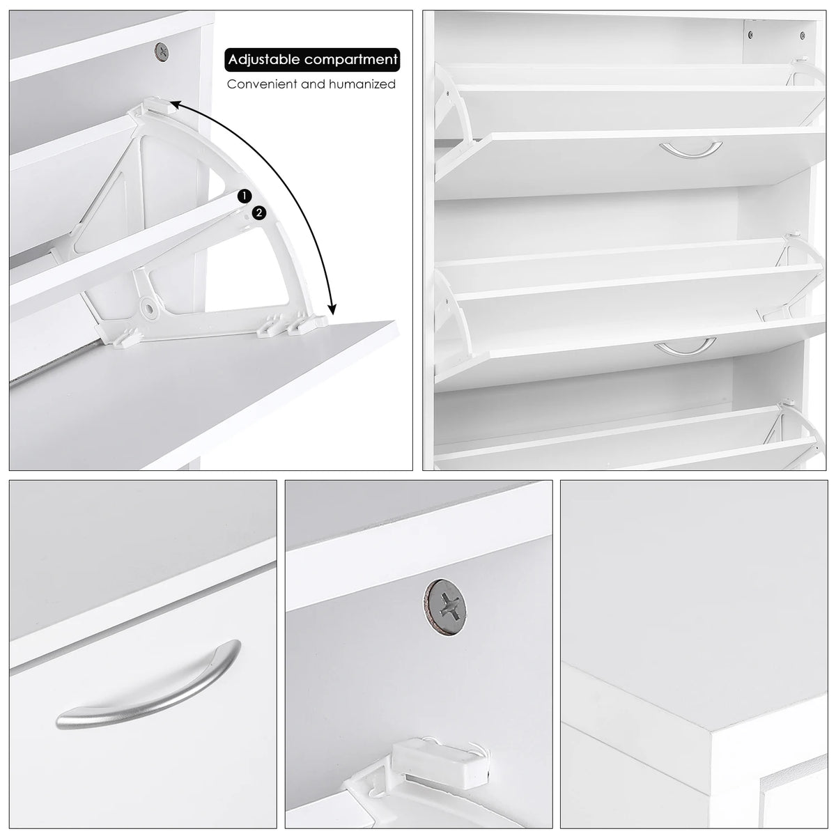 Getone Shoe Cabinet with 3 Doors, Shoe Storage Cupboard, White Shoe Rack Space Saving for Hallway 110x80x23.5cm - vue 5 sur 6