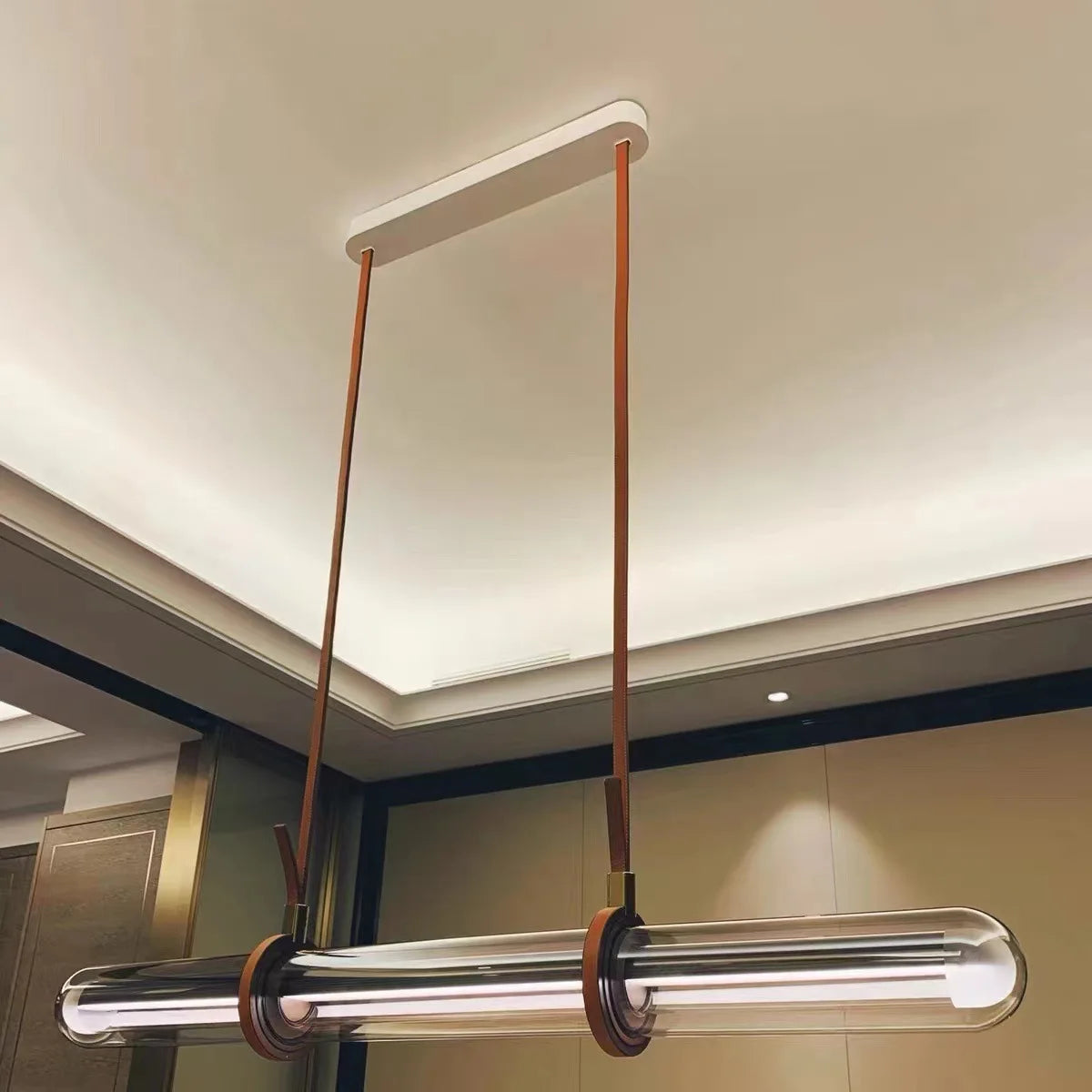 Langer moderner Kronleuchter LED Luxus Leder Glas - vue 5 sur 7