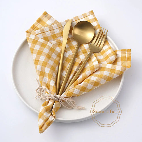 Serviette de table coton vichy petits carreaux cuisine - vue 6 sur 7