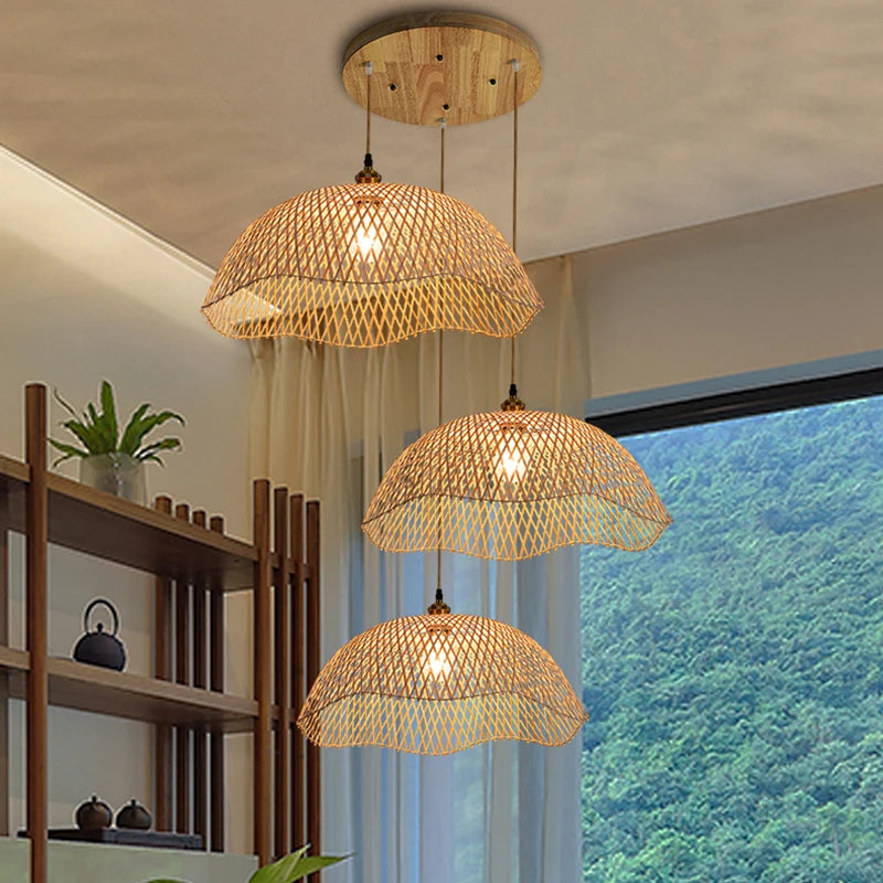 Rétro bambou tissage osier rotin suspension lumières à la main bambou lampe Restaurant salon chambre décor suspension - vue 6 sur 12