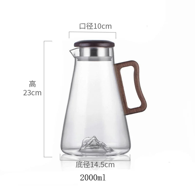 Carafe verre grande capacité 2000 poignée bois filtre