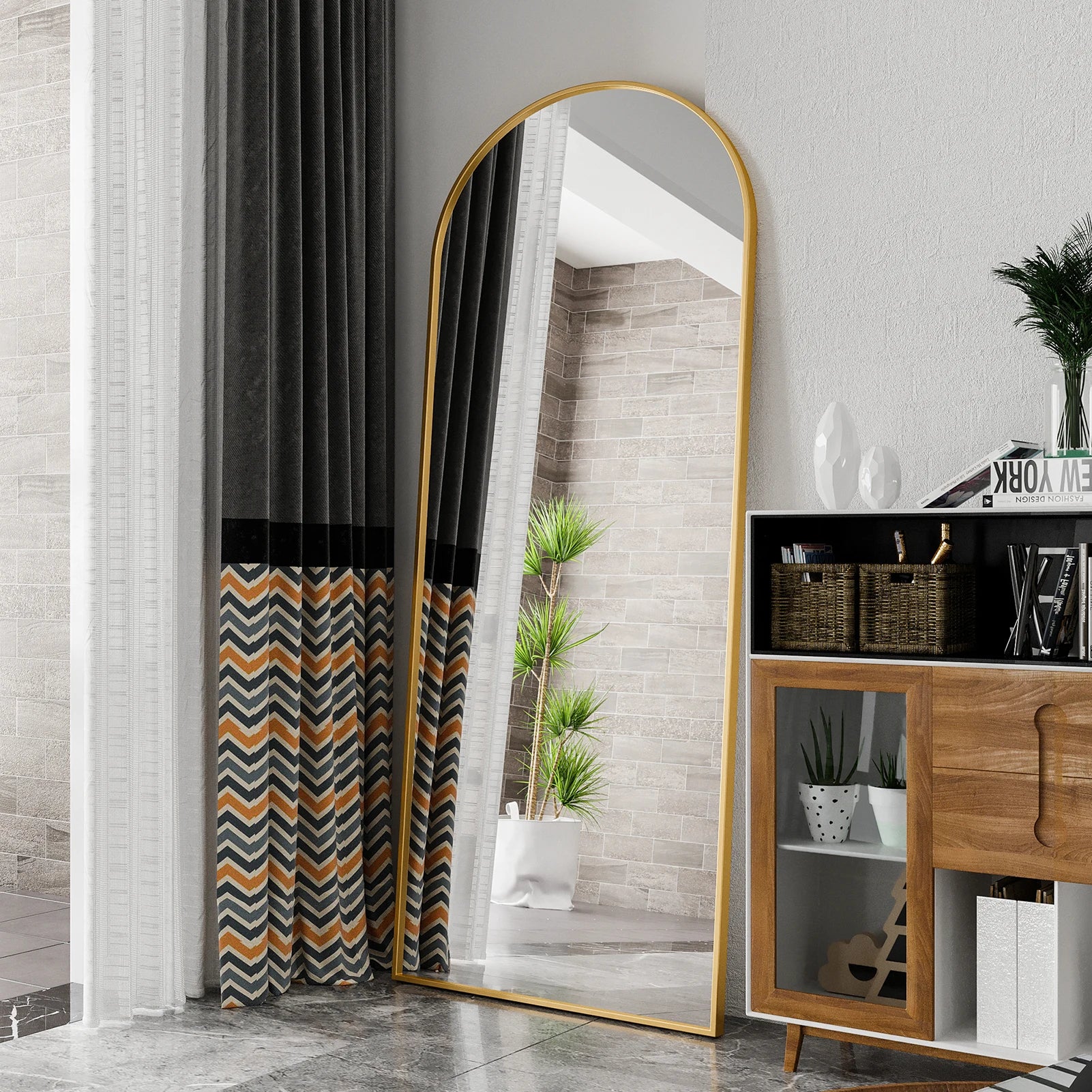 miroir sur pied en verre trempé inclinable et mural - vue 5 sur 6