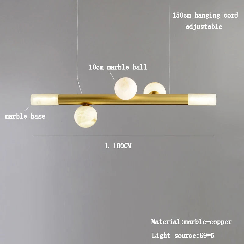 Langer und luxuriöser Kronleuchter aus echtem Marmor im postmodernen Stil