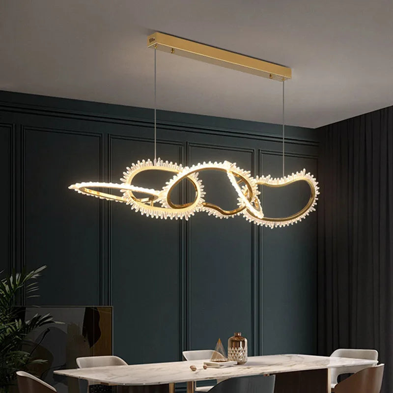 lustre de luxe en cristal avec anneaux led modernes - vue 5 sur 16