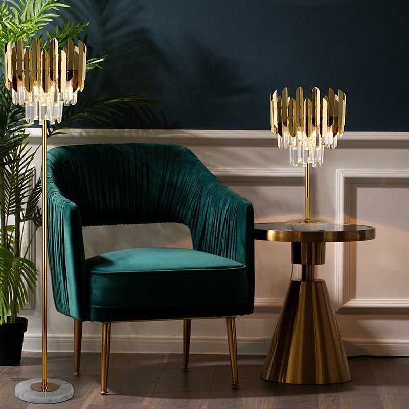 lampadaire post-moderne nordique en cristal doré led luxe - vue 3 sur 17