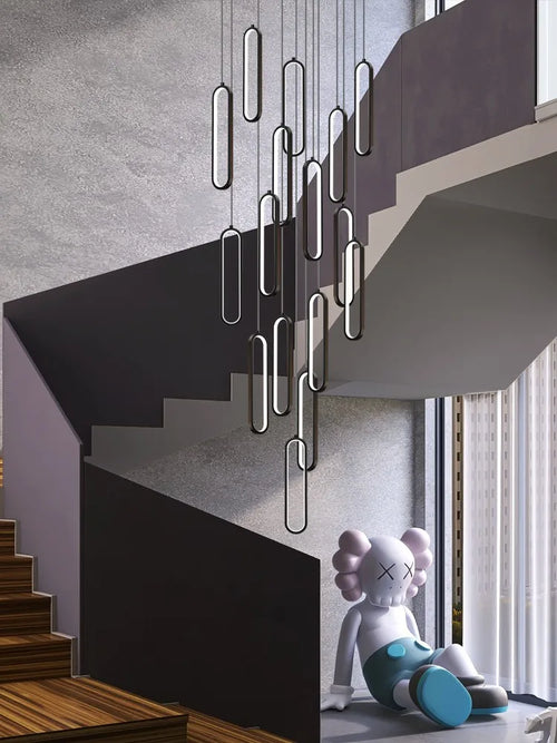 lustre led moderne avec anneau pivotant pour escalier