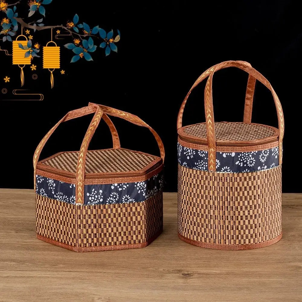 panier de pique-nique en bambou tissé écologique et pliable - vue 5 sur 8