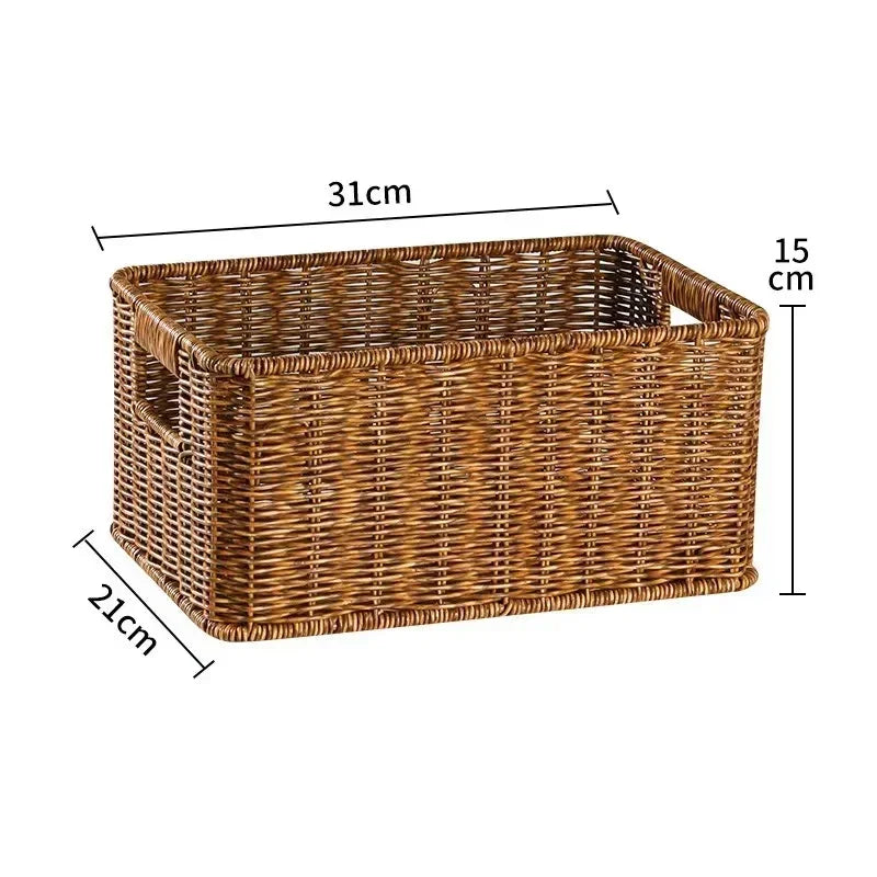 Strong Rectangle Woven Storage Basket with Handles, Waterproof Plastic Baskets for Home Toy Storage, Nest