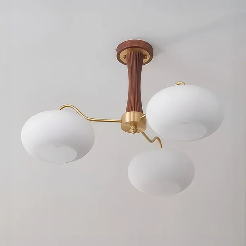 Walnut Wood Glass Brass, Wabi-sabi Modern Vintage style, chandelier lights for Living room, Bedroom, dining room, study - vue 6 sur 10