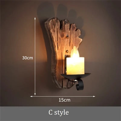 applique murale vintage en bois avec abat-jour en verre et métal - vue 9 sur 16