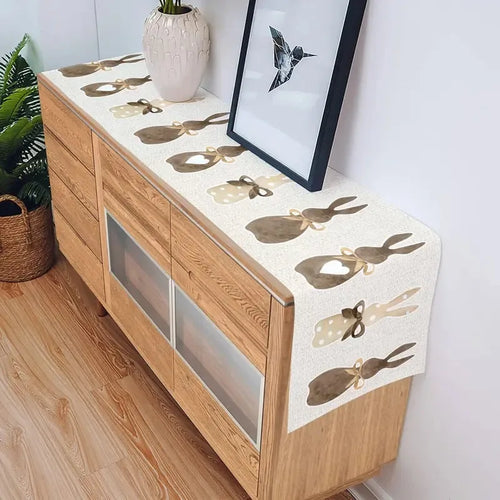 Chemin de table lin motifs lapin coeur paques - vue 6 sur 7