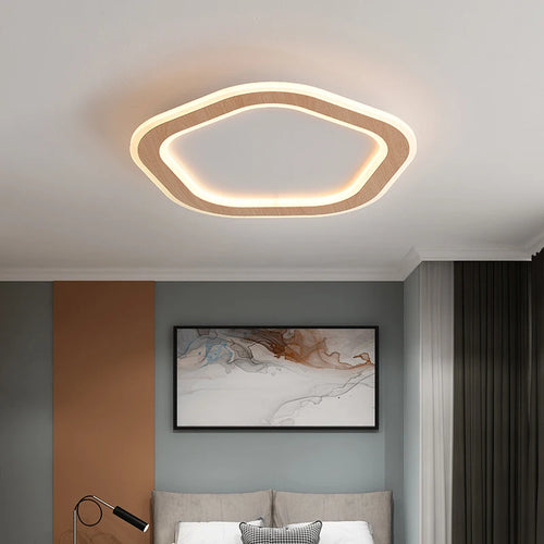 plafonnier led ultra-mince en bois massif style nordique moderne - vue 2 sur 12