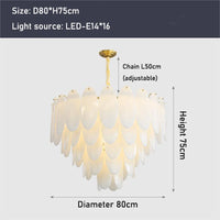 lustre moderne en verre avec plumes et éclairage led