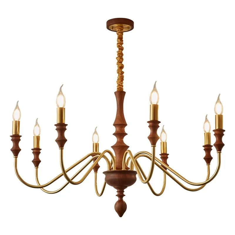 Walnut Wood Brass Candle, Vintage Retro Wabi-sabi style, Chandelier light for Living Room, Bedroom, Dining Room, Study, Kitchen - vue 6 sur 6