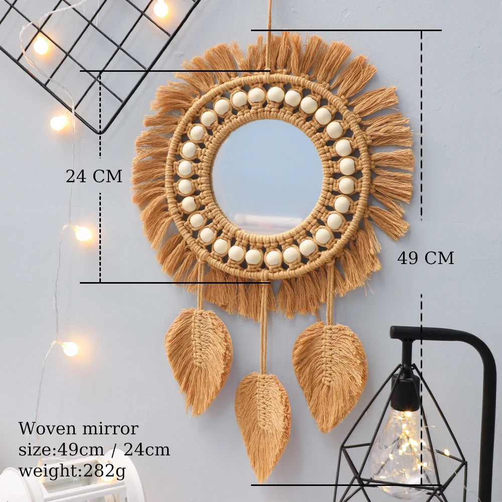 miroirs muraux ronds décoratifs tissés à la main pour la maison - vue 6 sur 8