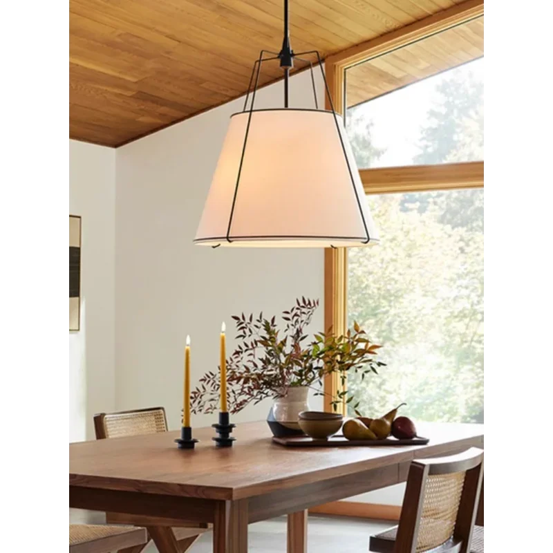 Cone drum pendant light, fabric lampshade, restaurant kitchen pendant light, indoor home decoration lighting - vue 5 sur 8