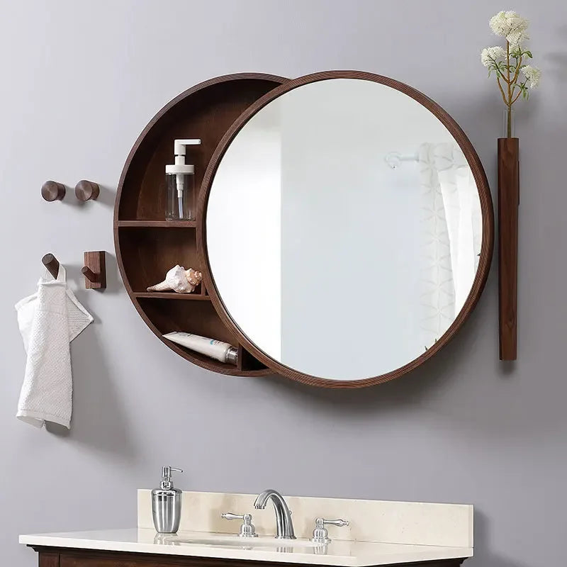 armoire de rangement murale avec miroir décoratif rond - vue 5 sur 8