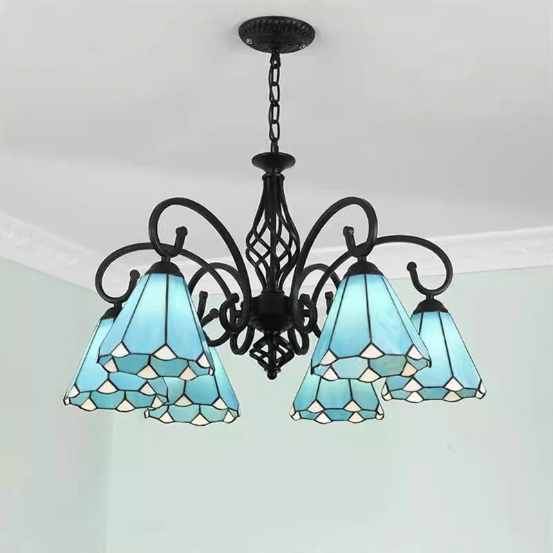 lustre tiffany méditerranéen en verre teinté pour décoration intérieure