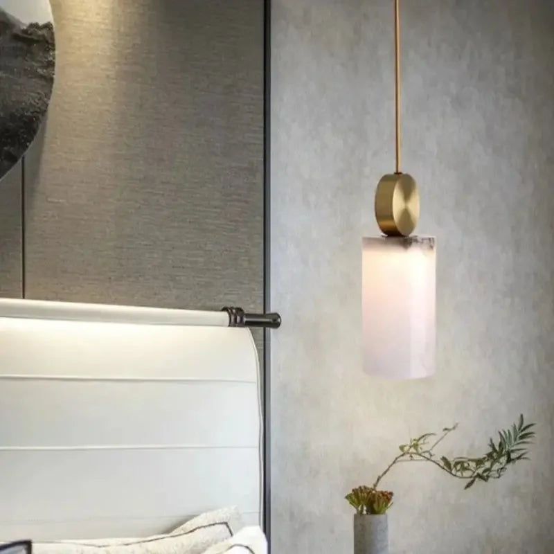 lustre en marbre et cuivre décoration nordique suspendue - vue 6 sur 8