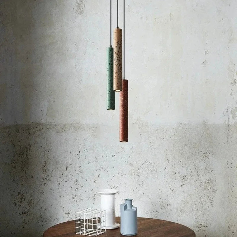 Suspension tube terrazzo bar style industriel tête unique minimaliste - vue 6 sur 9