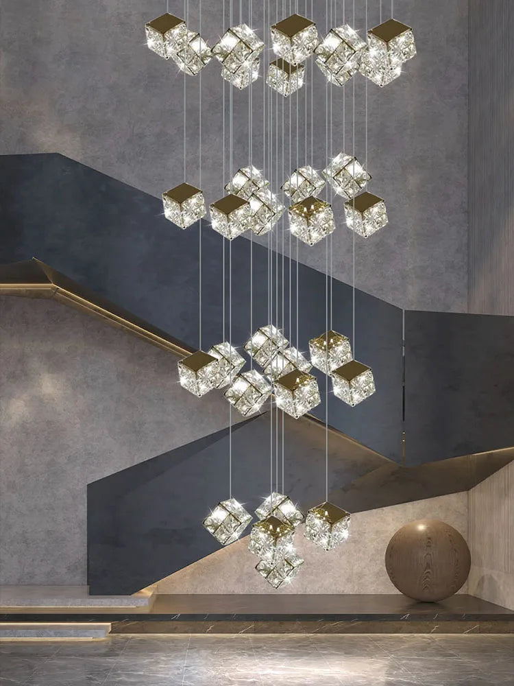 lustre carré moderne en cristal pour éclairage design - vue 4 sur 14