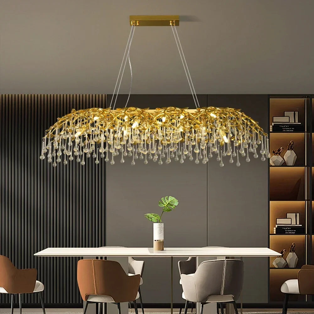 lustre en cristal de luxe design goutte de pluie élégant - vue 5 sur 10