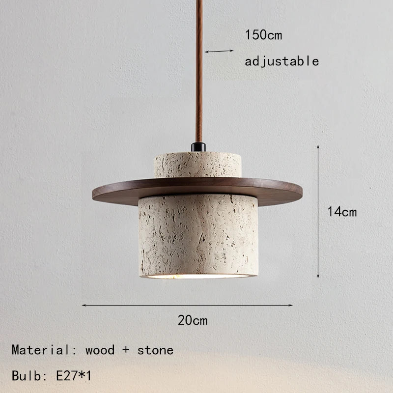 Pendelleuchte aus Stein und Holz mit verstellbarem Kabel