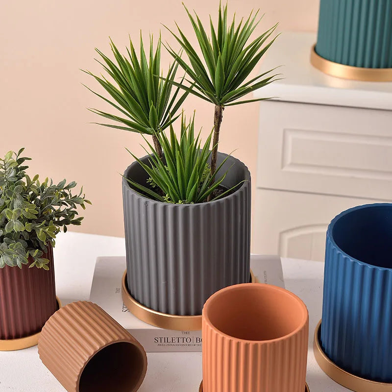 pot de fleurs en céramique lignes verticales pour plantes d'intérieur - vue 5 sur 23