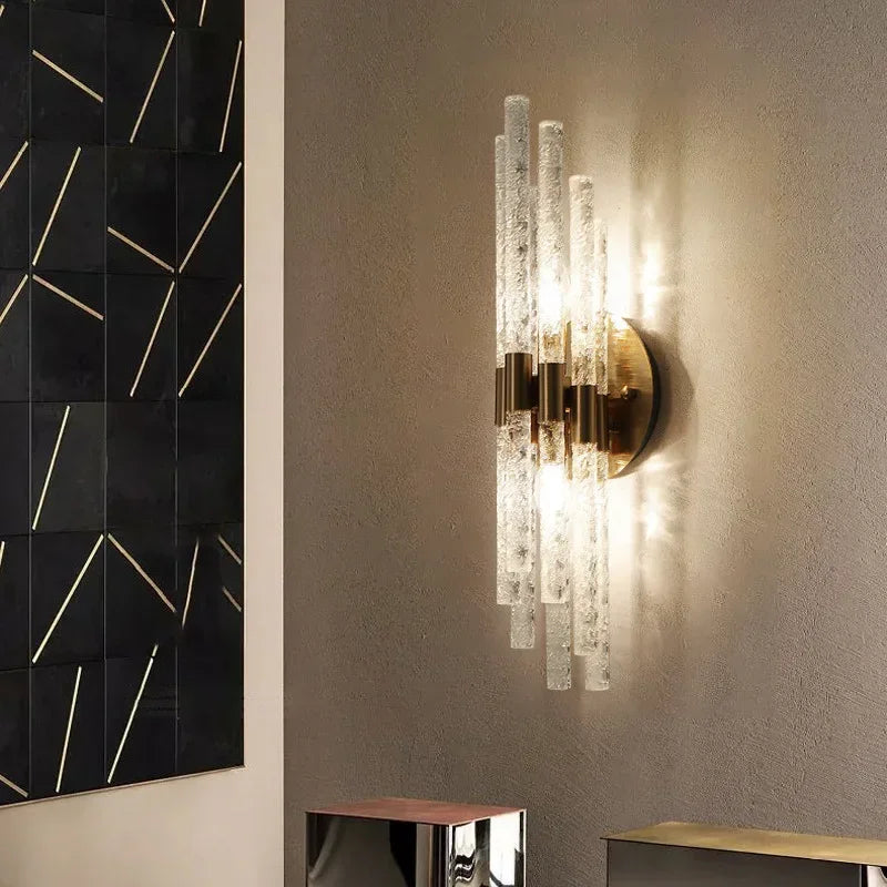 applique murale led moderne en cuivre et cristal ondulé pour décoration - vue 6 sur 8