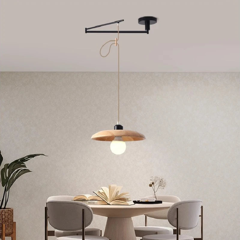 lustre à bascule en bois massif de noyer rétractable décoration nordique moderne - vue 6 sur 16