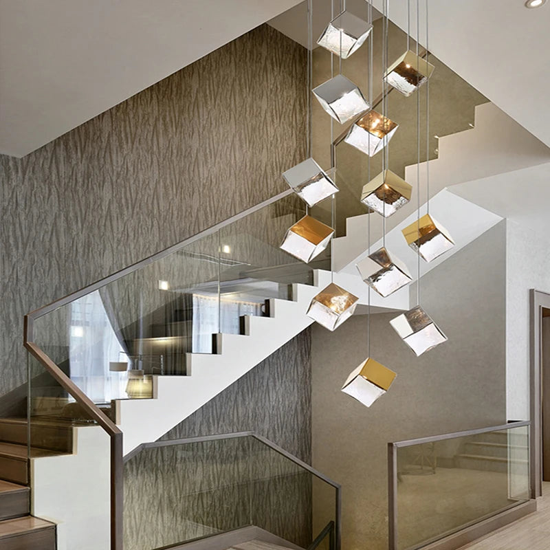 Modern cubic design villa pendant lights, Nordic living room, hotel lobby lights, restaurant, bar interior decoration lights - vue 6 sur 14