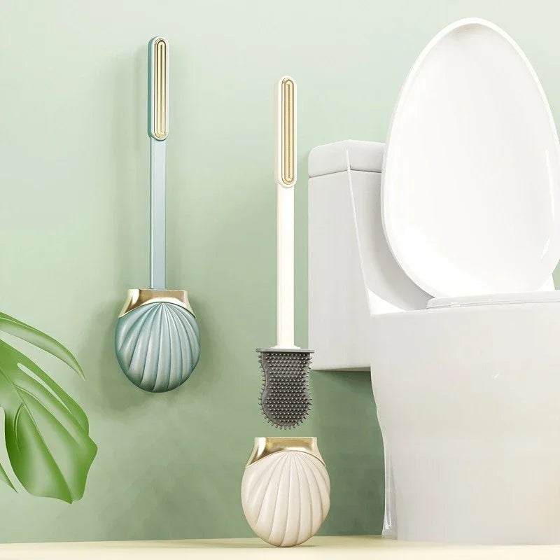brosse de toilette en silicone avec support pratique et long manche - vue 7 sur 10