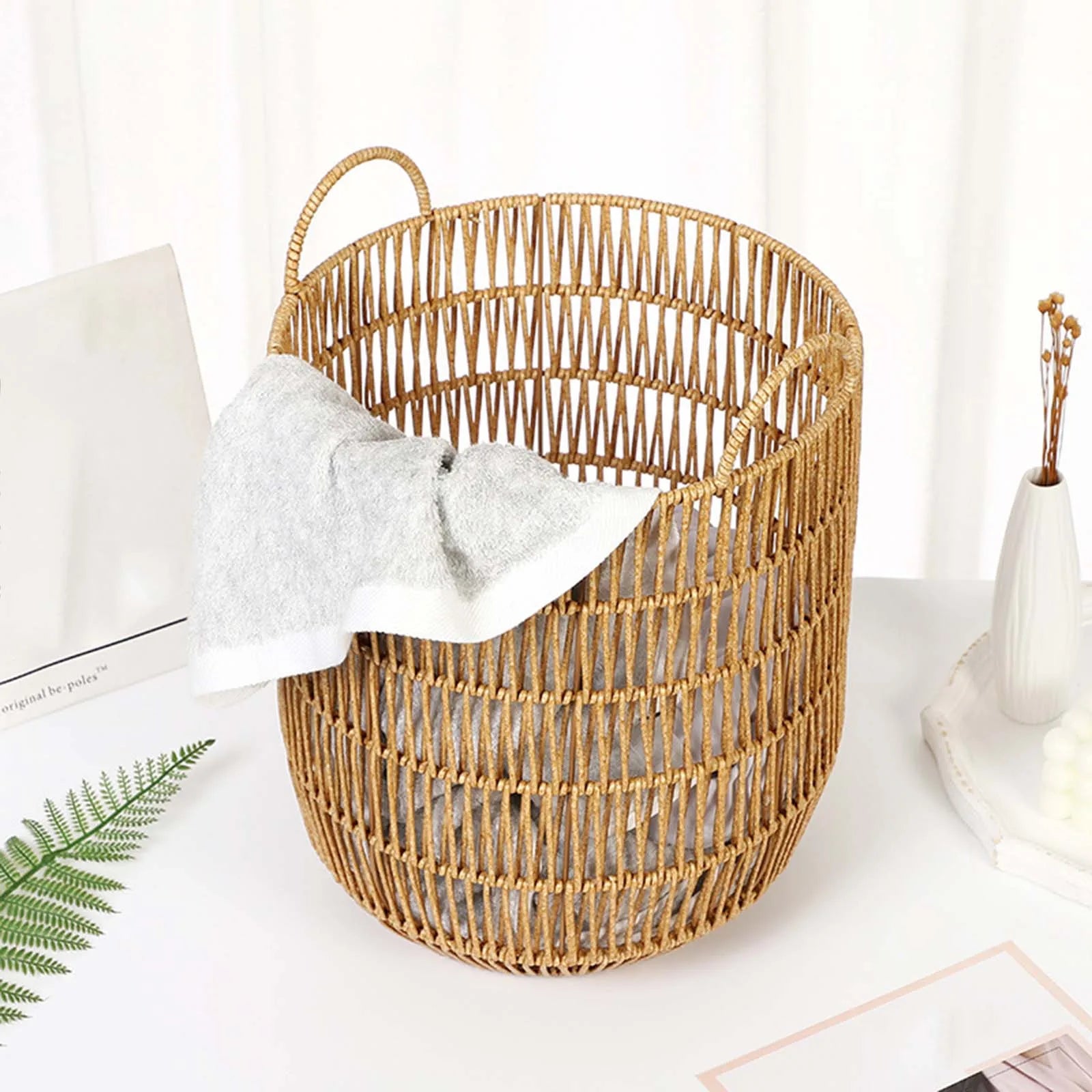 panier tissé imitation rotin pour jouets et linge - vue 6 sur 10