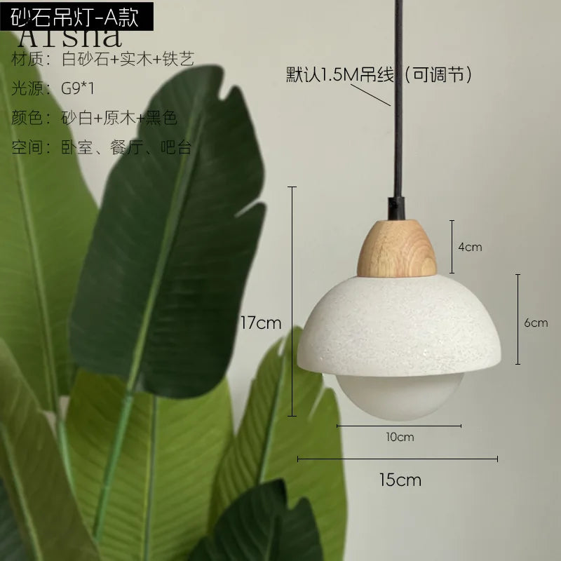 suspension japonaise en grès pour restaurant design bar bois massif - vue 7 sur 8