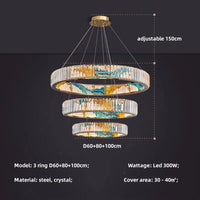 Moderner dimmbarer LED-Kronleuchter aus Stahl mit dekorativem Ring