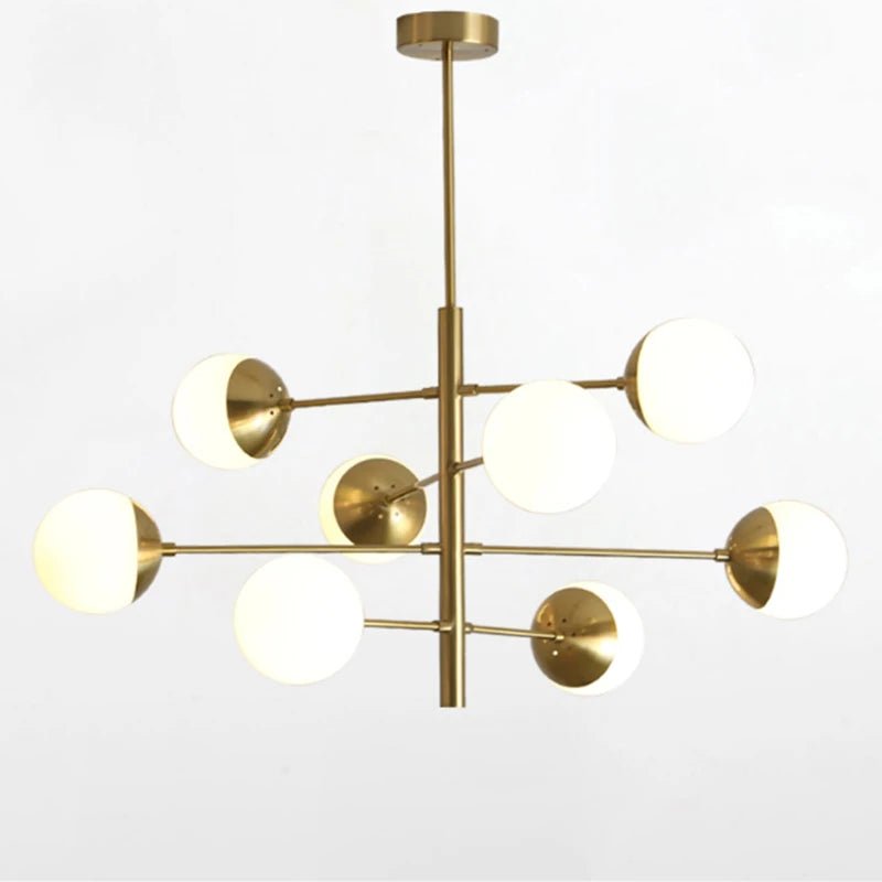 lustre moderne boule de verre métal doré décoration artistique - vue 7 sur 15