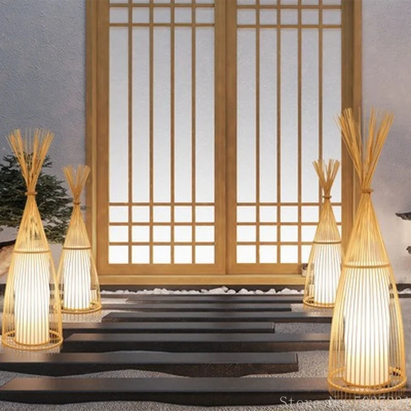 Lampadaire en bambou de style chinois - vue 5 sur 9