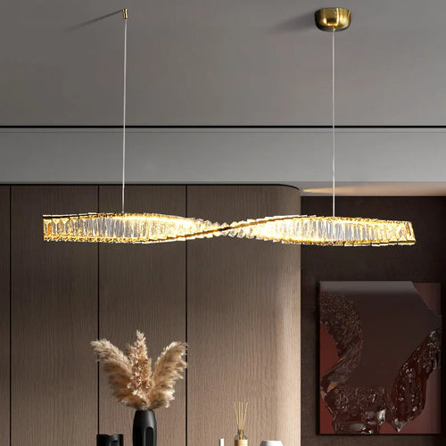 Postmoderner Kronleuchter aus goldenem Kristall mit LED-Beleuchtung - vue 2 sur 8