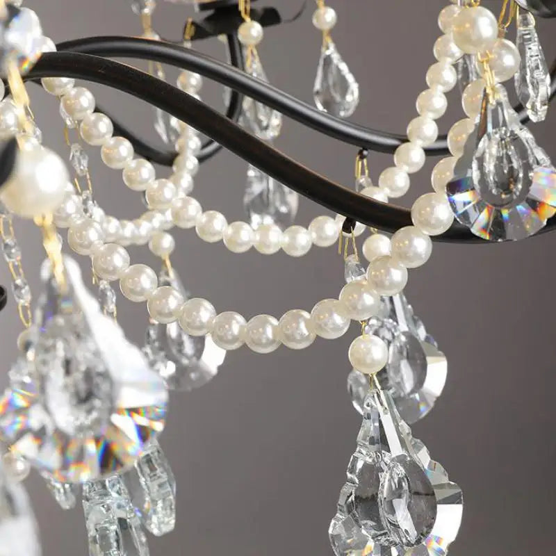 lustre moderne en cristal avec perles et éclairage led - vue 6 sur 10