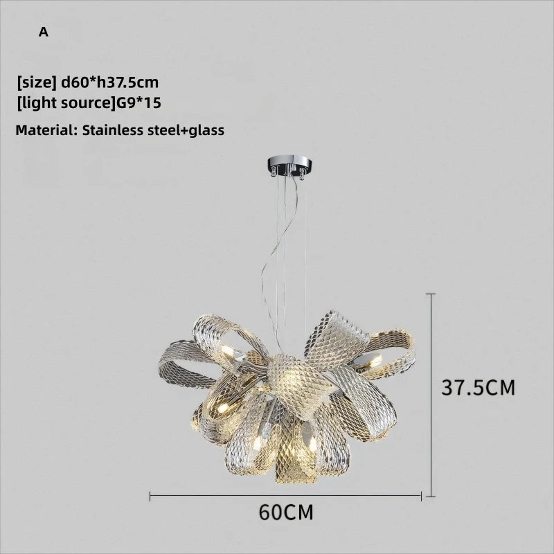 Minimalistischer Kronleuchter aus Glas mit floralem Design für moderne Innenräume - vue 7 sur 12