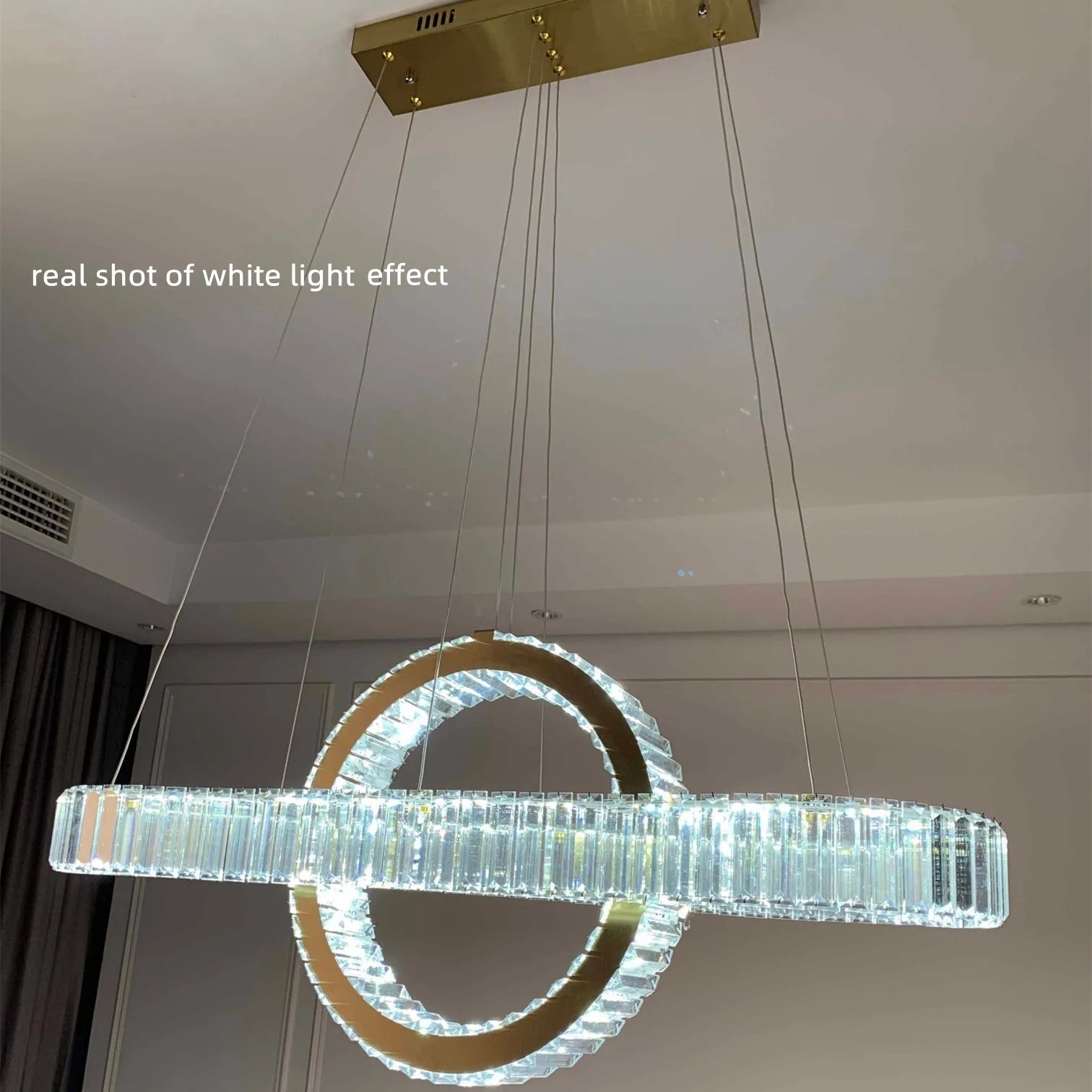 Lustre LED led moderne en acier doré avec cristaux et câble réglable - vue 7 sur 12