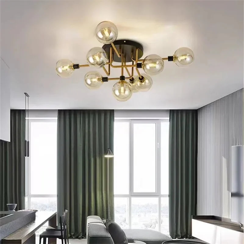 plafonnier nordique led en verre et métal pour intérieur loft