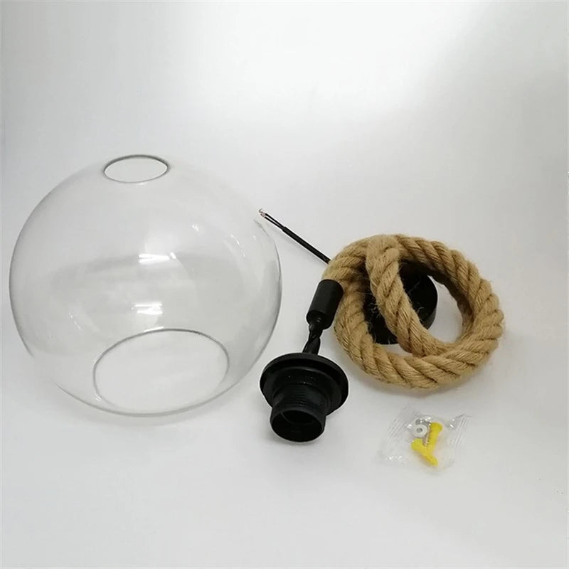 corde de chanvre avec boule de verre lumière led tissage à la main - vue 7 sur 11