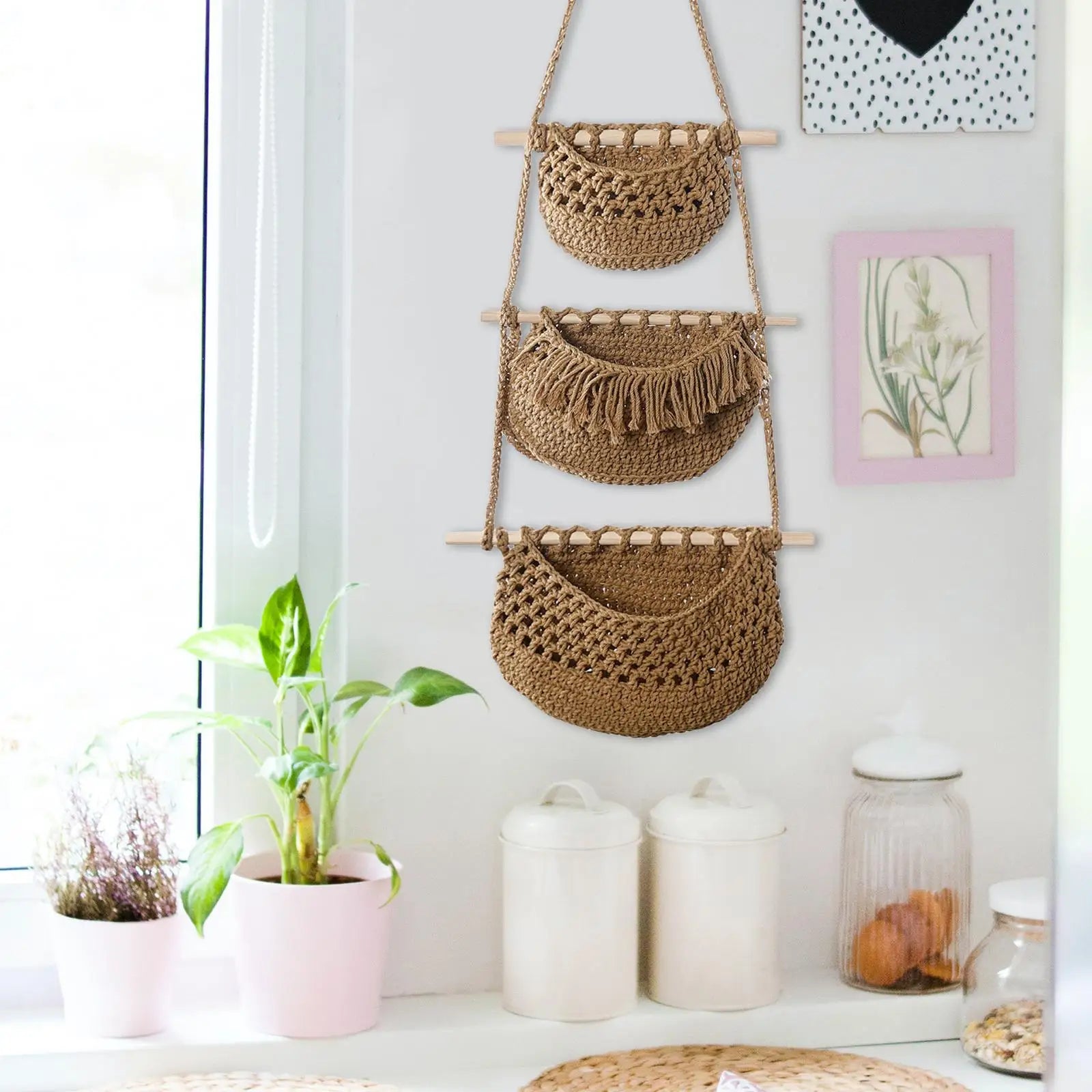 paniers suspendus boho pour fruits et légumes polyvalents - vue 4 sur 9